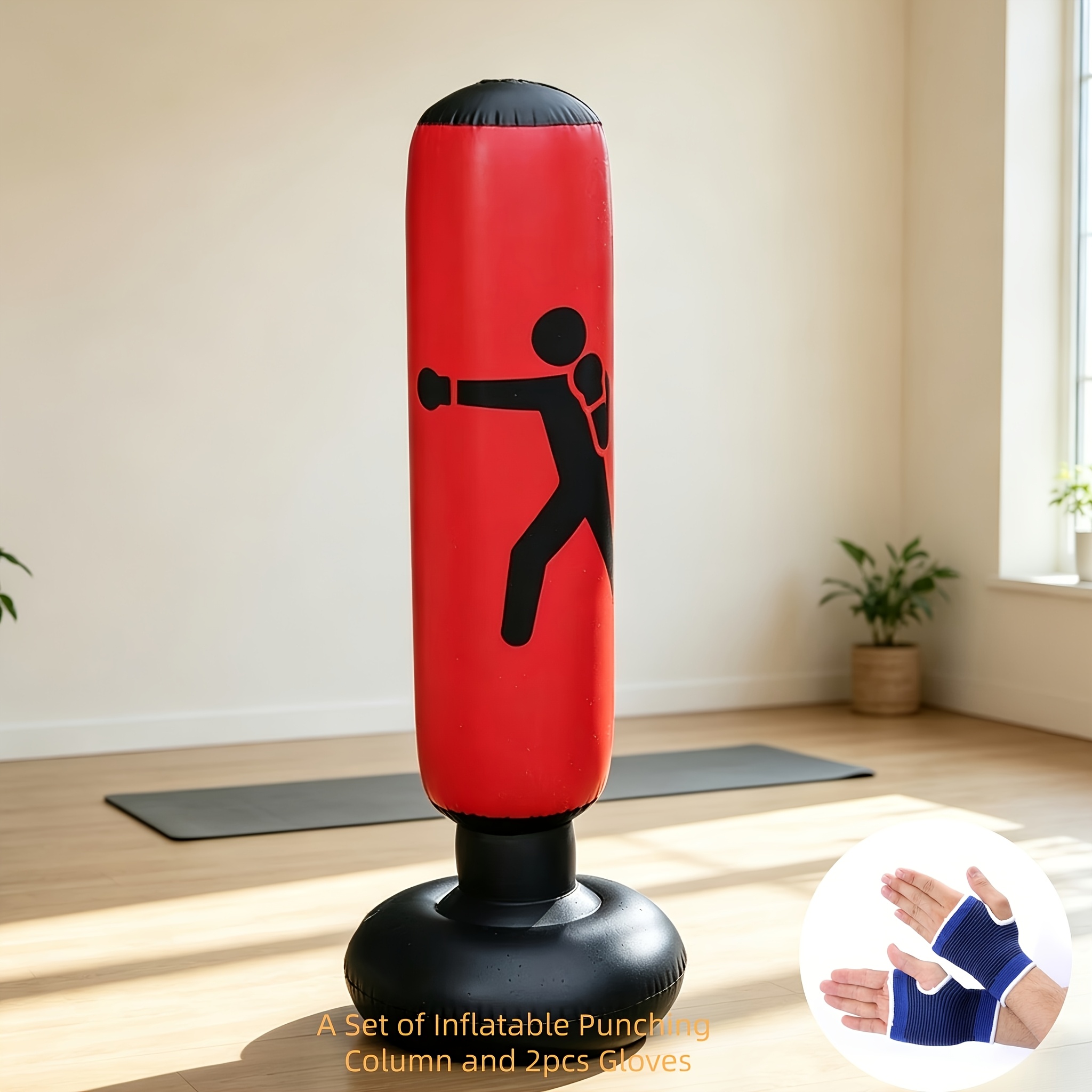 TEMU Colonne de gonflable en PVC épaissi, grande base de type tumbler, cible de anti-stress, un ensemble de colonne de gonflable et 2 gants, convient