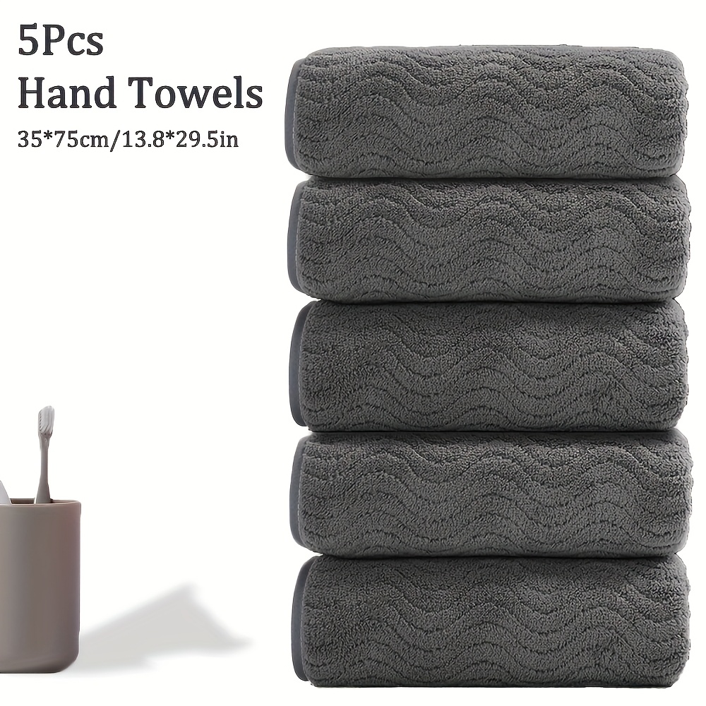 Image of 5pcs Hand Towels, 35 X 75 Cm / 13.8 X Inches, Hanging , Absorption, Fitness Sweat Wipe, Multi- Availability, For Bathroom, Shower, Gym And Spa