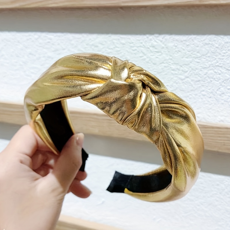 Image of Women' Color Shiny Metallic Cross Widened Fashion Hair Additions Headwear Hair Hoop