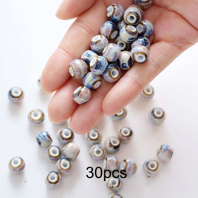 TEMU 30pcs - Crane Flower Handmade Beads - Marbled Multicolor Loose Beads For Jewelry Making, Bracelets, Necklaces & Diy Crafts - Round Bead Spacers,