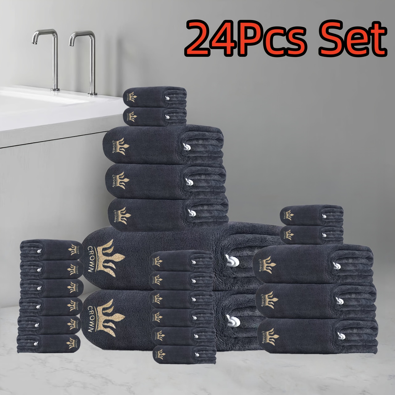 24pcs Ultra Soft Bath Towel Set, Coral Fleece Towel Bath Towel Washcloth Set