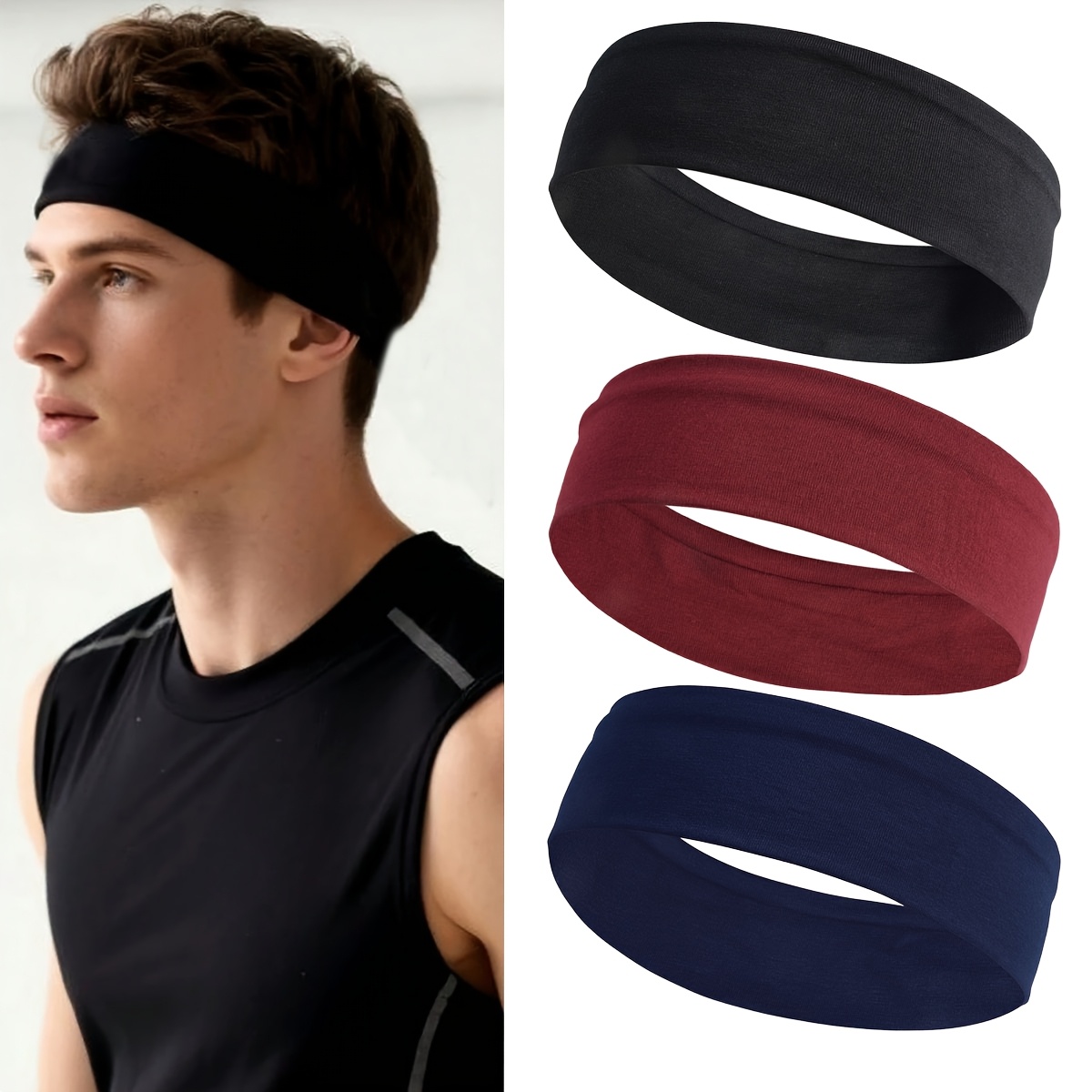 TEMU Juego de 3 diademas para correr, diademas delgadas absorbentes de para entrenamiento para hombre/mujer