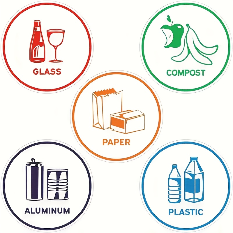 5pcs/4-inch Recycling Stickers Compatible For Waste Sorting - & Uv-resistant Multilingual Recycling Labels With Waste Disposal Icons (/non-) For, Office, Recycling Bins - Adhesive Backing