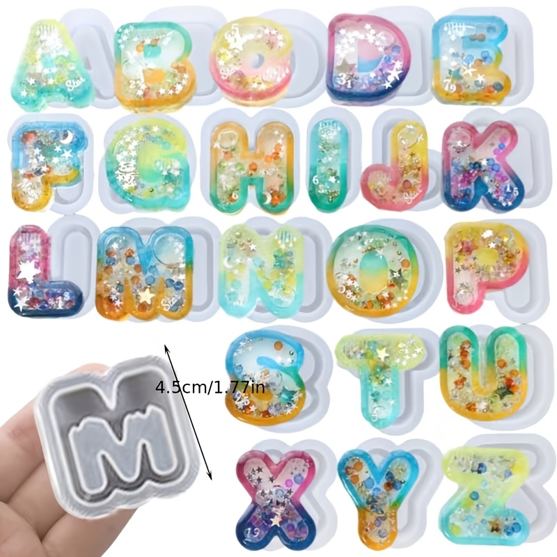 TEMU Silicone Mold, 26pcs Mini Quicksand Letter Pendant Clay Mold For Jewelry Making, With A-z Alphabet Keychains, Featuring Star And Bead Designs,