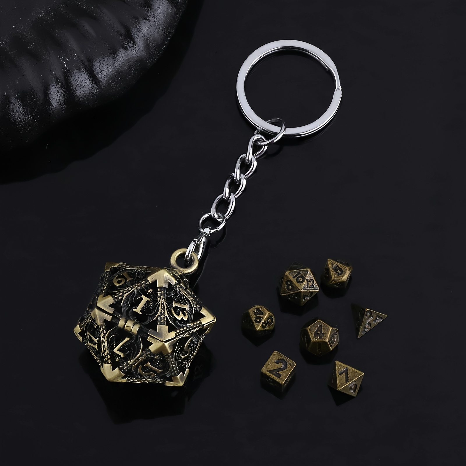 A Hollow Box For D20 Dice, A Mini Dice Box For Tabletop , A Portable Keychain, A Set Of Dice Suitable For D&d, Rpg, And Board Games Including Mini D20, D12, D10, D%, D8, D6, And D4