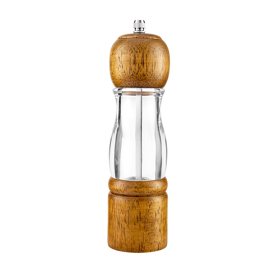TEMU 1pc Wooden Transparent Pepper Grinder, Kitchen Pepper, Sea Salt, Black Pepper Mill, Household Camping Seasoning Bottle