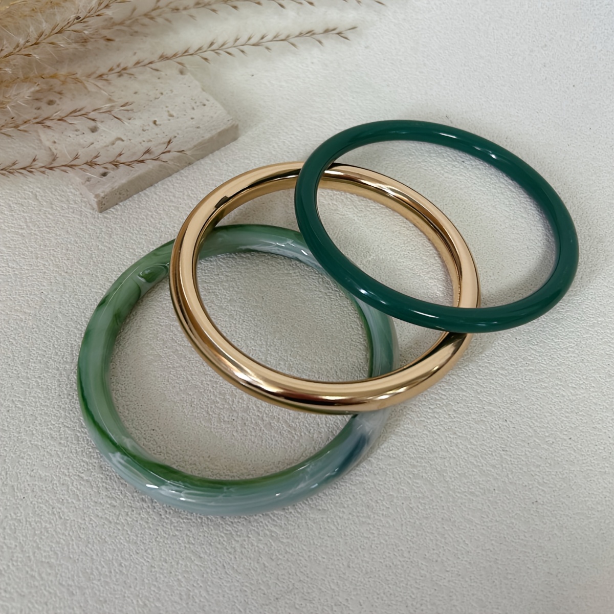TEMU 3pcs Green Fashionable Individual Elegant Women's Bracelet Set, Suitable For Daily Wear Or Party Adornment