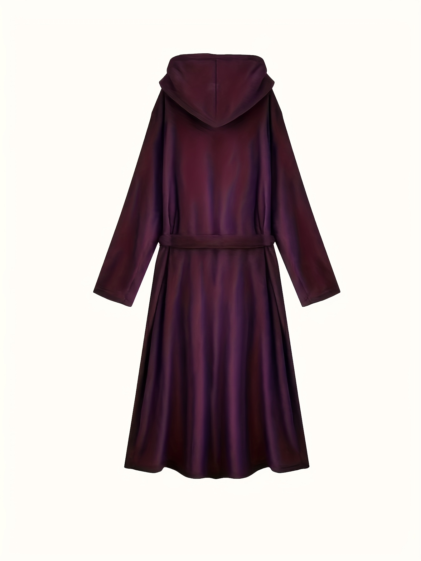 Men's Long Black Fleece Bathrobe with Double Hood - Soft, Breathable, Adjustable Belt, Solid Color, Ideal for Autumn/Winter Comfort