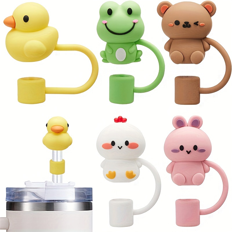 

5-piece Adorable Animal Silicone Straw Covers For Stanley Cups - Fits 30oz & 40oz Tumblers With Handles, 0.4" Dustproof Reusable Lids