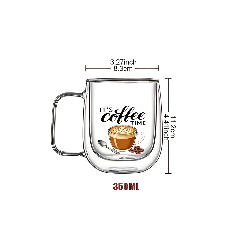 TEMU 1 tasse à café double paroi en verre borosilicate avec poignée - Transparente, motif , tasse isotherme, convient pour cappuccino, thé, latte et