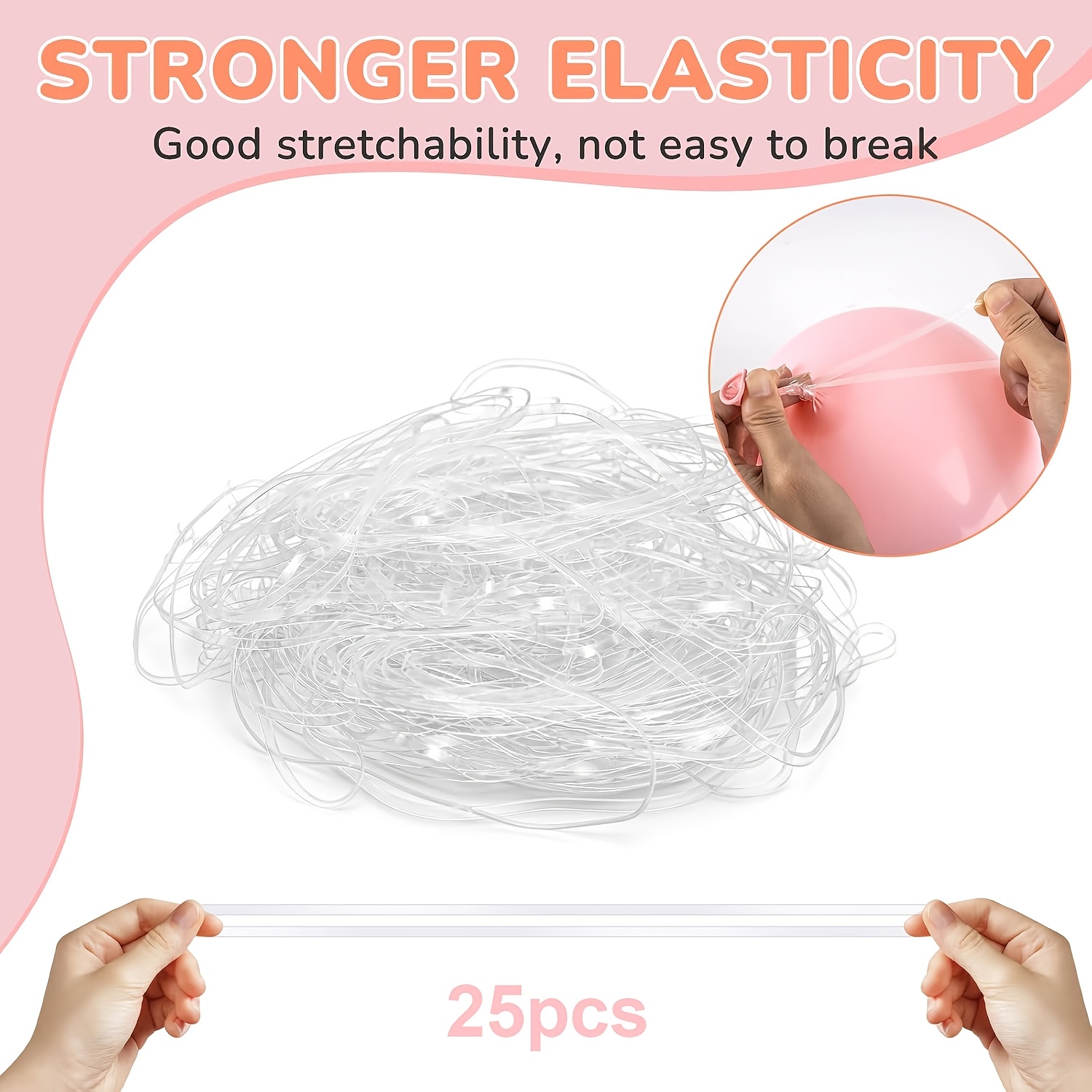 TEMU 25pcs Bandes TPU Transparentes, pour Arches de Ballons, Groupement de Ballons, Artisanat, Bureau et Décoration - Matériau TPU Extensible