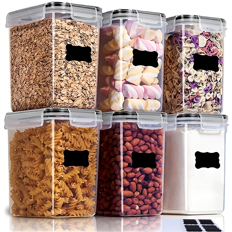 TEMU 12pcs Set (6 Jars And 6 Lids) Sealed Food Storage Jars, Transparent Pp Plastic Clip-on Storage Jars, Lock-sealed Stackable Space-saving, Large