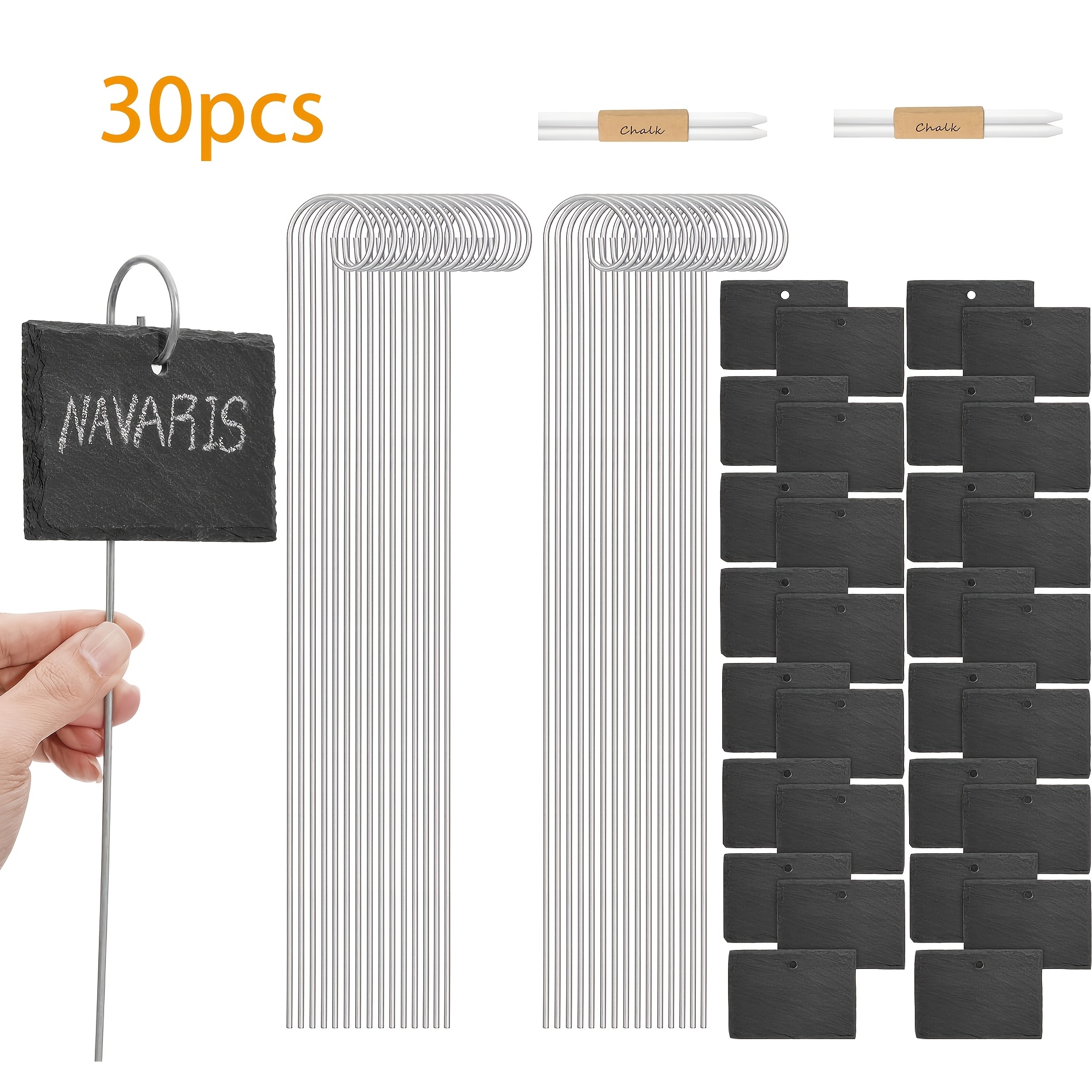Image of Dofiki 30/60pcs Slate Plant Labels Tags (with Chalk), Weatherproof Reusable, Suitable For Outdoor Vegetable Gardens, , Gardens, Raised Flower Beds, Greenhouses, Flower Pots, Etc.
