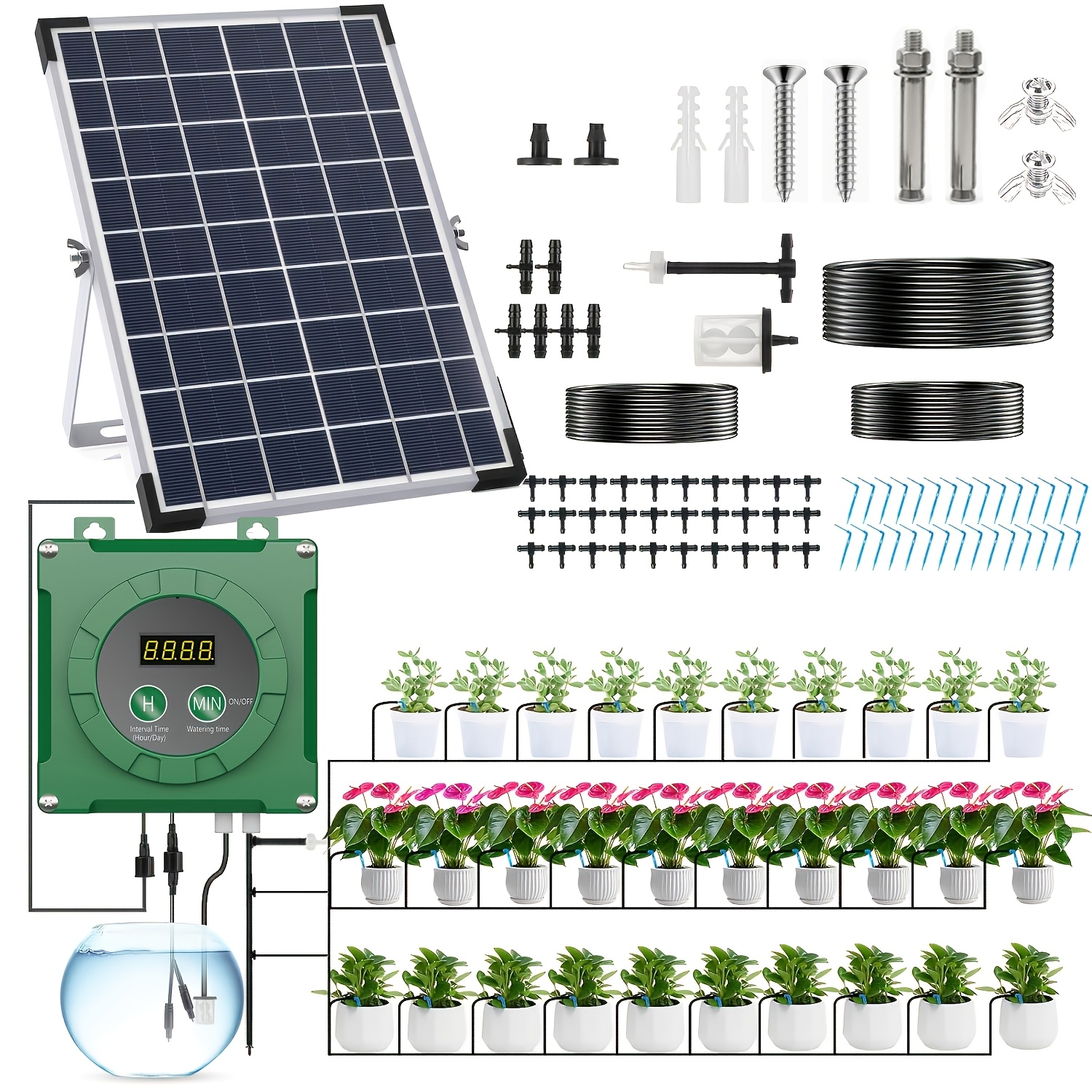 E-shop 5W solarbetriebenes automatisches Tropfbewässerungssystem, solares automatisches Tropfbewässerungs-Kit-System für 30 Töpfe, solarbetriebenes