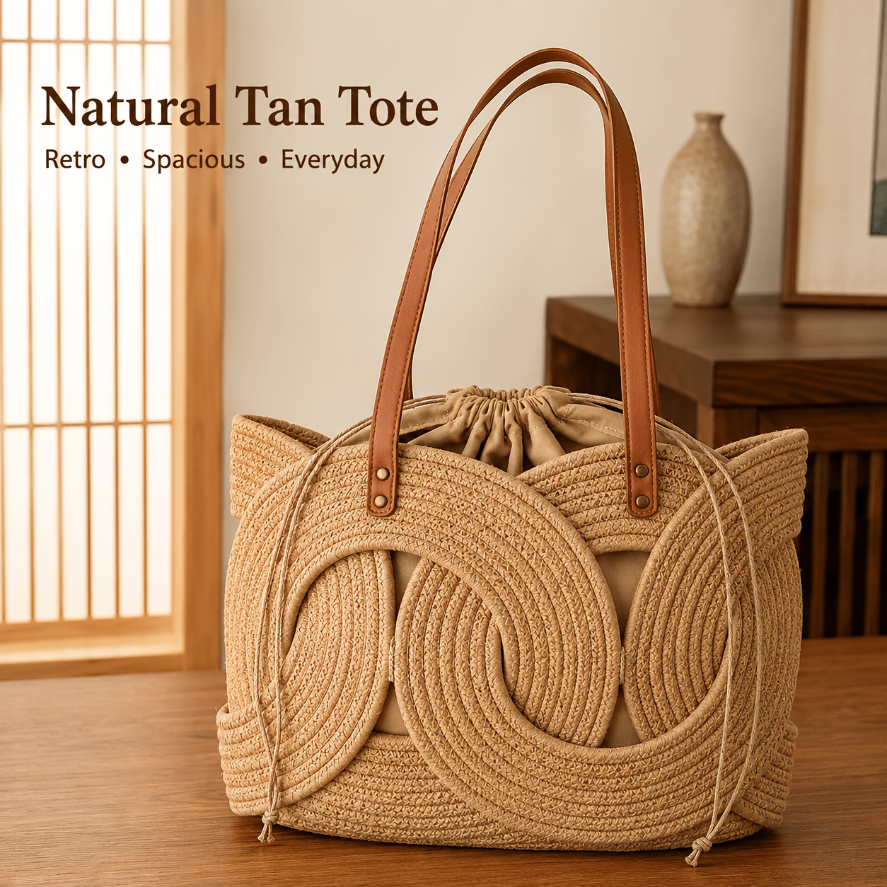 TEMU A Single-shoulder Straw Tote Bag Designed For Women, Featuring Hollow-out Hand-woven Construction, Large Capacity, And A Relaxed, Minimalist .