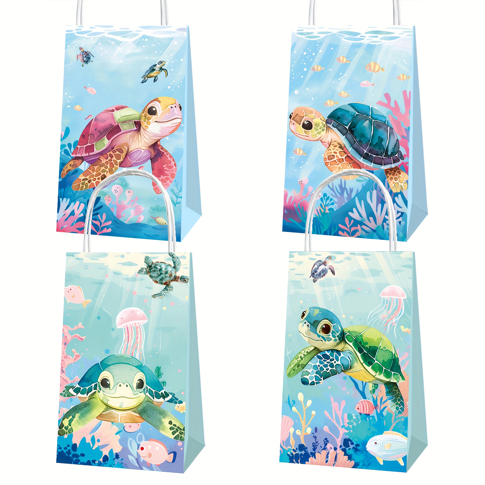 E-shop Schildkröten-Party-Papiertüten, 12 Schildkröten-Papiertüten, Schildkröten-Party-Zubehör, Meeresschildkröten-Party-Dekorationen, Geeignet für