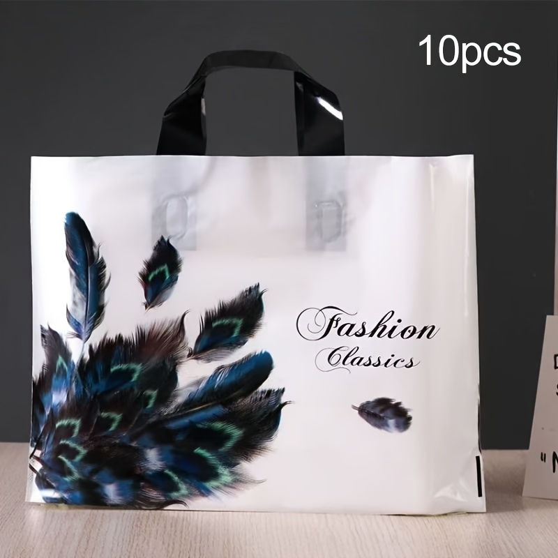 10/25pcs Feather Plastic Gift Bags - Versatile Tote Shopping And Party Gift Bags, Suitable For Weddings, Birthdays, And More - Durable Plastic Craft Bags, 13.3x9.84in