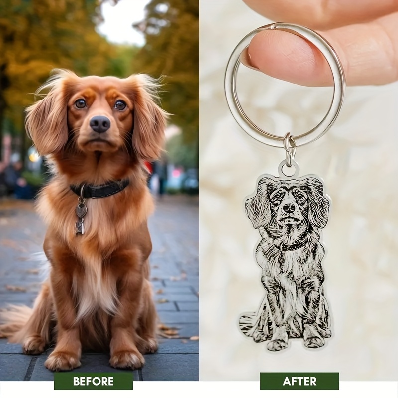 TEMU Custom Engraved Pet Photo Keychain - Personalized Stainless And Cat Portrait Pendant, Perfect Gift For Pet Lovers, Valentine's Day Or Christmas Gift, Pet Additions