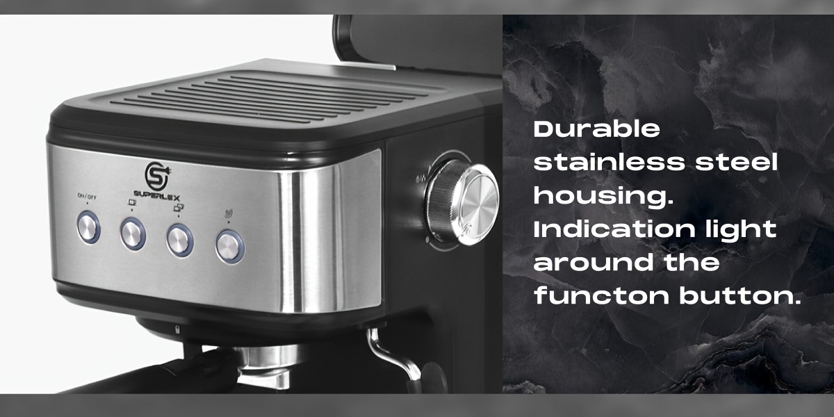 SUPERLEX 15 Bar Espresso Machine with Portafilter and High Pressure Milk Frother, 1.5L Water Tank, for Espresso, Cappuccino and Latte, with Aluminium Kettle, Overheating and Overpressure Protection