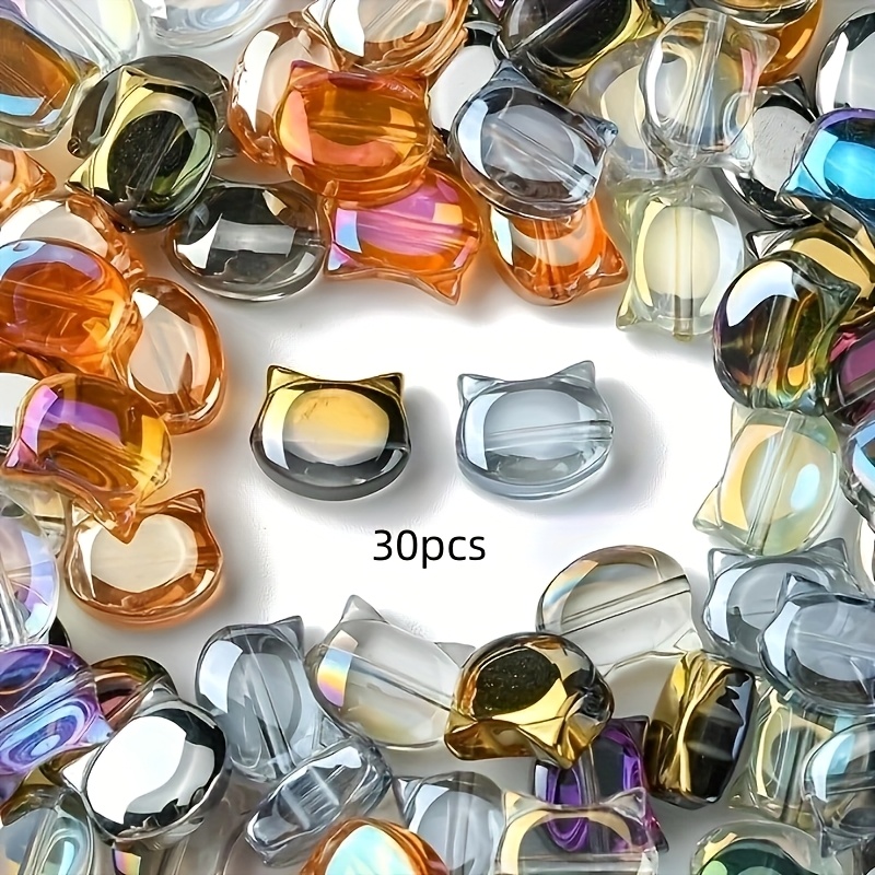 TEMU 30/60/80 perles et assortiments de perles, perles en verre de tête de chat unique de 10 mm, parfaites pour la fabrication de bijoux de collier