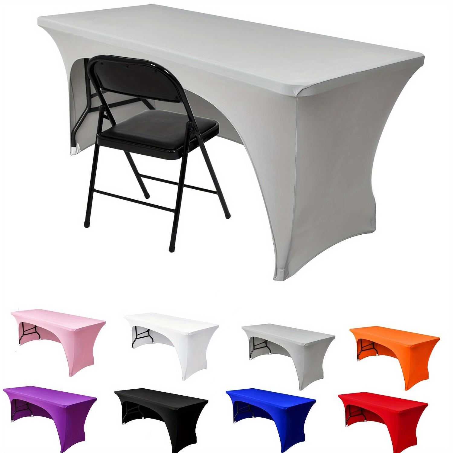 TEMU 1pc Rectangular Full-coverage Notched Tablecloth, Polyester Stretch Table Cover, Machine Washable Wrinkle-resistant Fitted Table Protector,