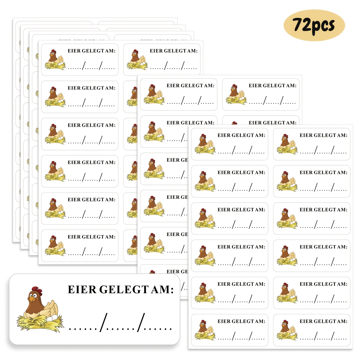 Image of 72-pack German Egg Stickers, Self-adhesive Farmhouse Egg Production Date Record Stickers