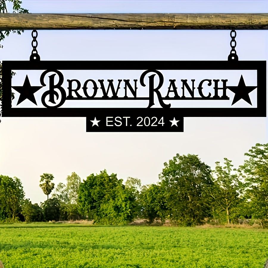 TEMU 2d Flat, Personalized Large Metal Ranch Sign Compatible For Farms, Ranches & Estates - Custom Name & Date/star Addition - Rustic Iron