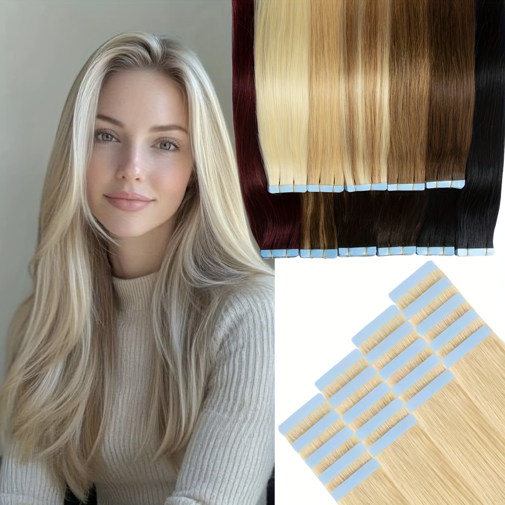 20pcs normal color tape in hair extensions human hair straight tape in hair extensions 12inch 22inch long hair 30g pack add volume details 2