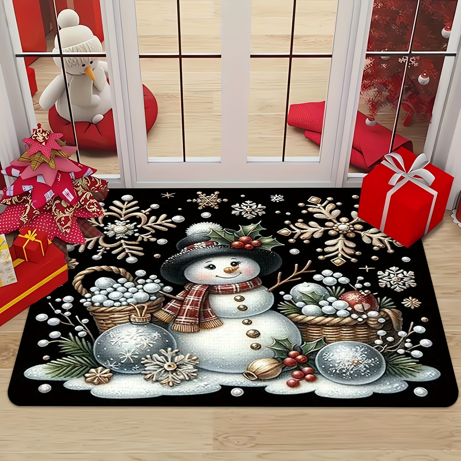 

1pc, Merry Christmas, Christmas Snowman Pattern, Enlarged Door Mat, Doorway Rug - Non-slip, Easy To Clean, Anti-fouling, Machine Washable, Suitable For Living Room, Bedroom, Kitchen, Office