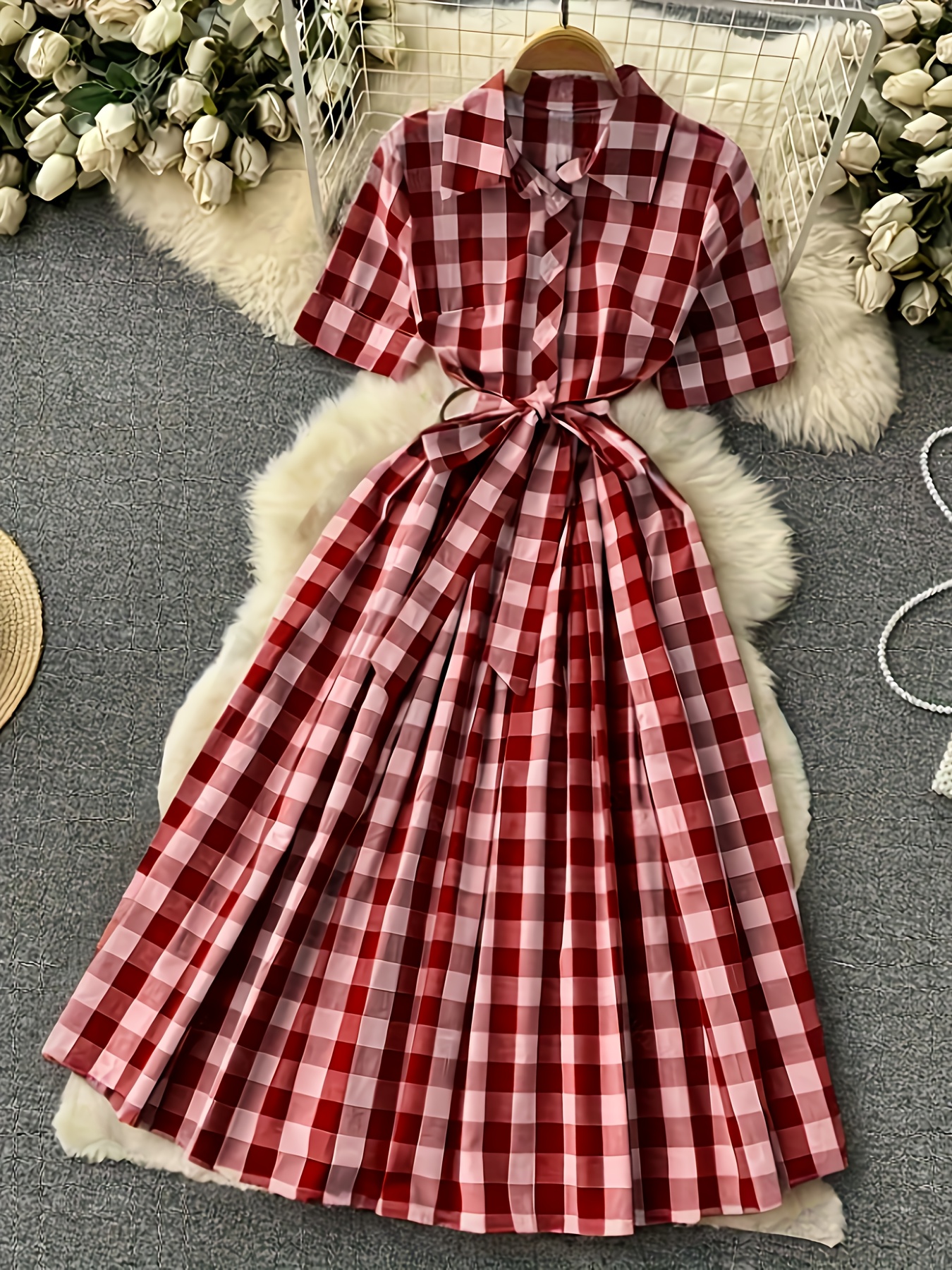 taglie forti elegante abito a quadri blu e ispirato Temu Italy