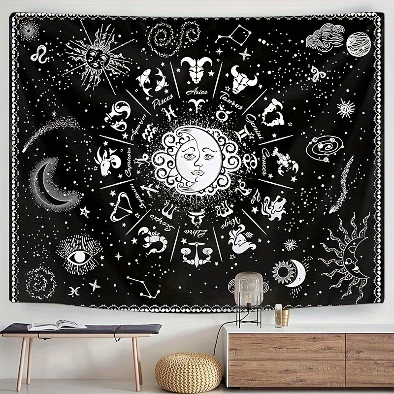 

1pc Bedroom Zodiac Tapestry Black And White Zodiac Sign Tapestry Astrology Tapestry Home Decoration Black Tapestry Sun And Moon Tapestry Zodiac Tapestry Dormitory Decoration