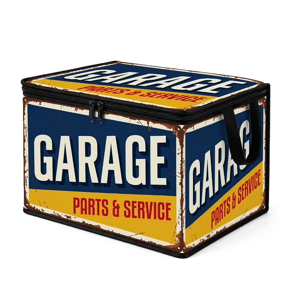 TEMU 1pc 1pcs Vintage Industrial Storage Box With Zippered Lid - Foldable Oxford Cloth Suitable For Bedding, Blankets, Clothes, Garage Service Box,