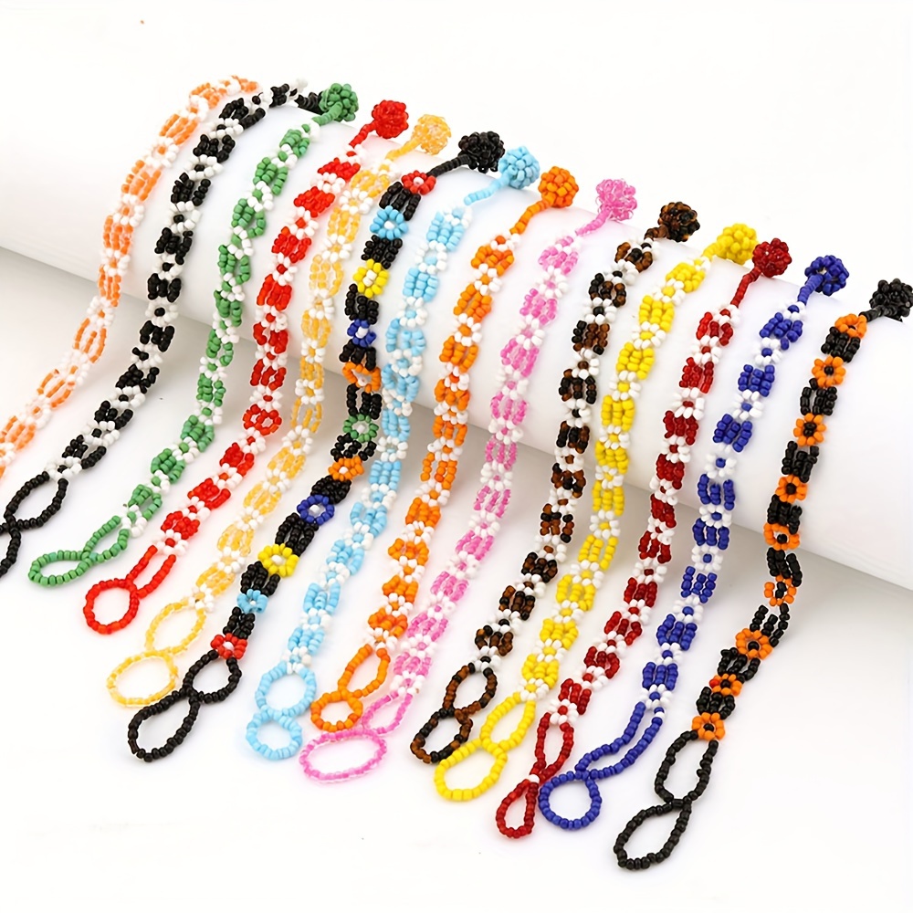 

12 Pcs Set Of Exquisite Colorful Beads Flower Design Bracelet Vintage Bohemian Style Suitable For Women Summer Beach Hand Decor Friend Hand Chian