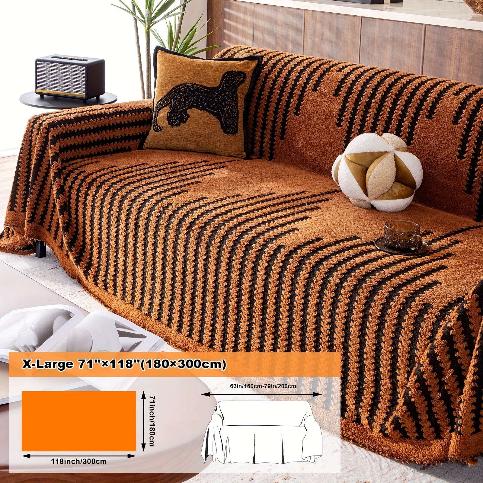 TEMU 1pc Musical Line Pattern European And American Internet Famous Style Polyester Velvet Jacquard Sofa Towel, Thickened Short Plush Integrated Sofa