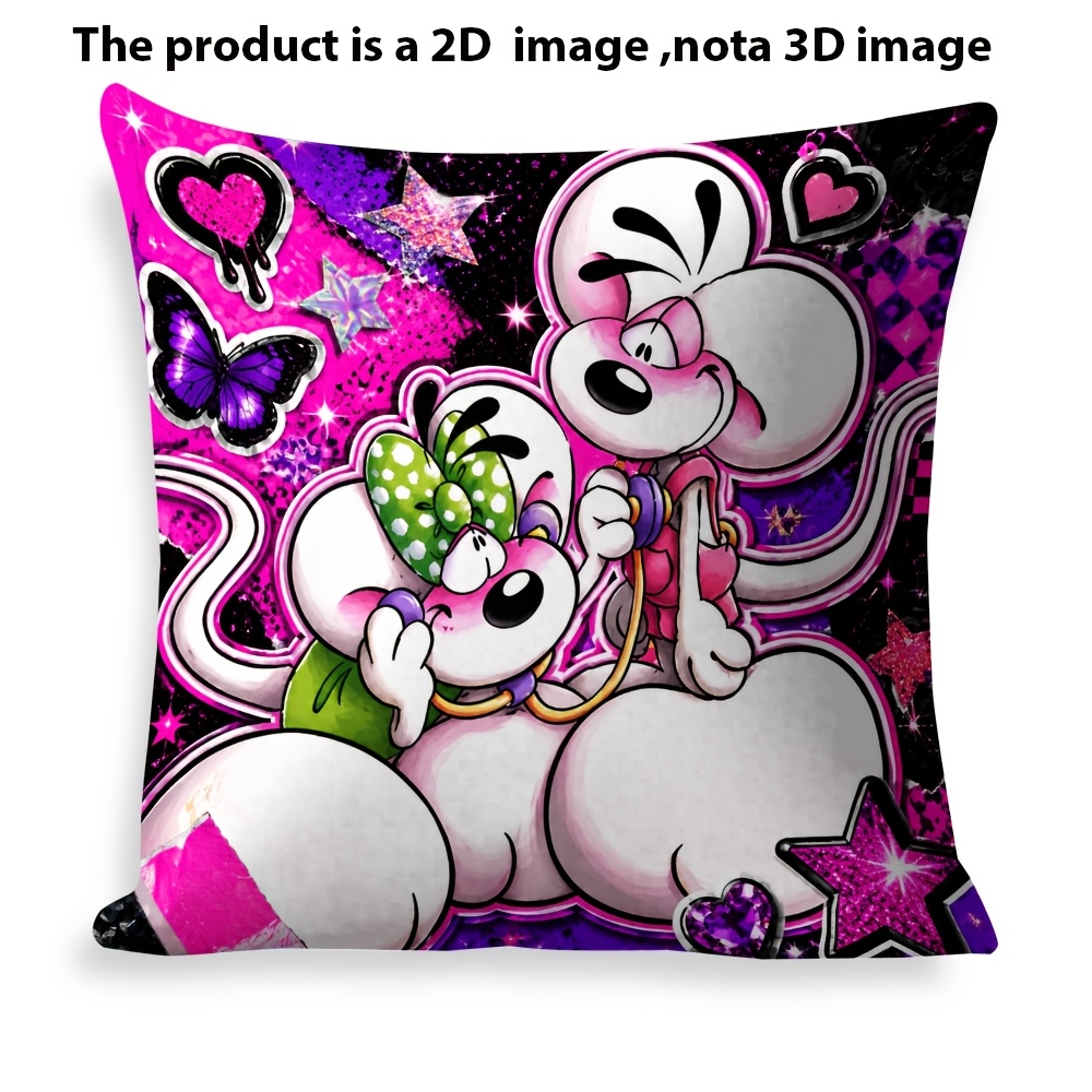 TEMU 1pc Starry Sky Heart-shaped Cartoon Couple Mouse Themed Printed Pillowcase, Soft Short Plush Cushion Cover, Multiple Sizes , Double-sided