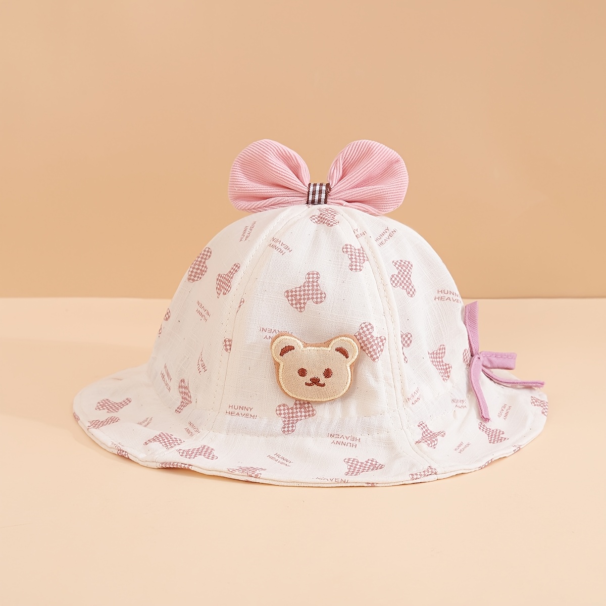 TEMU 1pc Baby Bow-shaped Bucket Hat, A Cute And Breathable Three-dimensional Little Bear For Hat, Adjustable For Female Babies To Wear For During