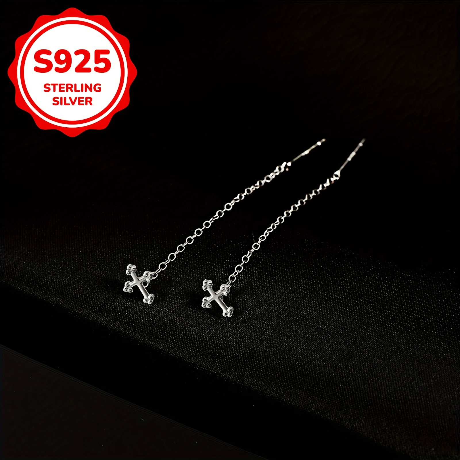 Image of 1 Pair/piece Women's Fashion Dangle Earrings Luxurious Cross Chain S925 Silver Low Sensitivity Earrings Weight 0.8g Suitable For Daily Wear/mother's Day//good Gift