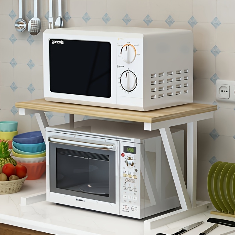 TEMU 2-tier Microwave Oven Stand With Diamond Grid Shelves, Heavy Duty Kitchen Countertop Organizer, Space-saving Storage Rack For Toaster &