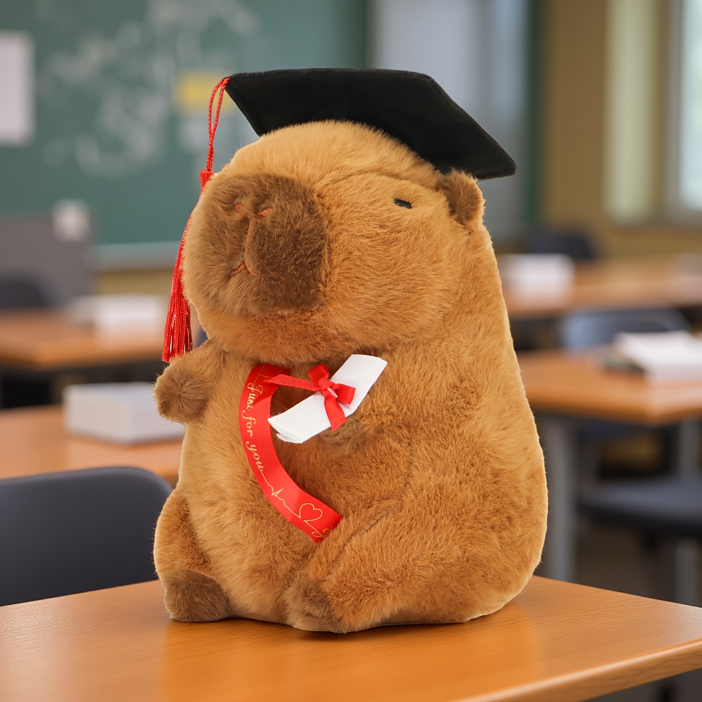 Image of Graduation Capybara Plush - Stuffed Animal With Gown & Cap, Adorable Graduate Gift For College High School Students, Birthday Gift, Valentine's Day, Mother's Day Father's Day Gift