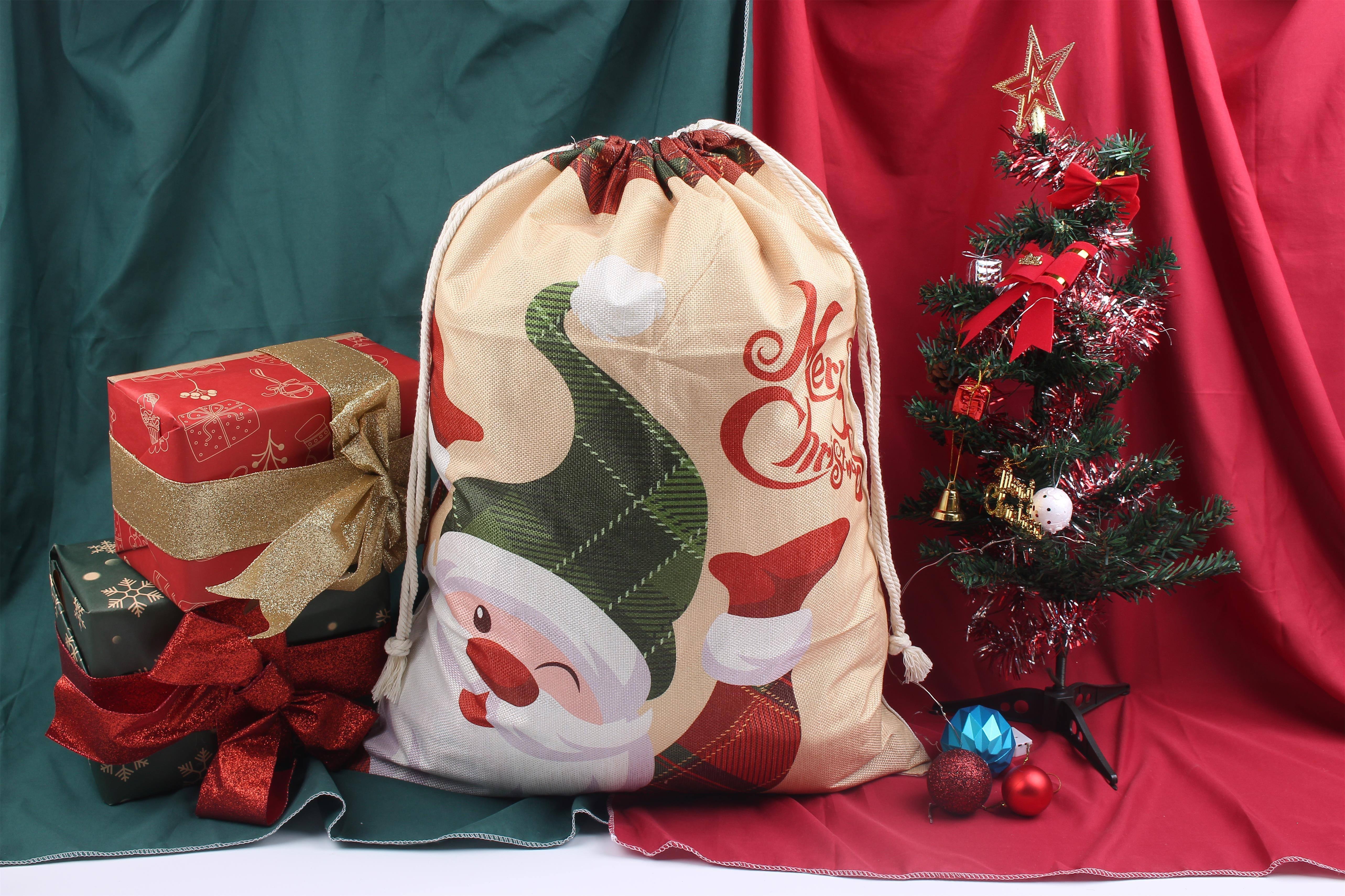 Large Christmas Gift Bags with Santa Claus Print, Drawstring Closure  (for) for *, Treats Packaging Rustic Favor Bags for, s, Stocking