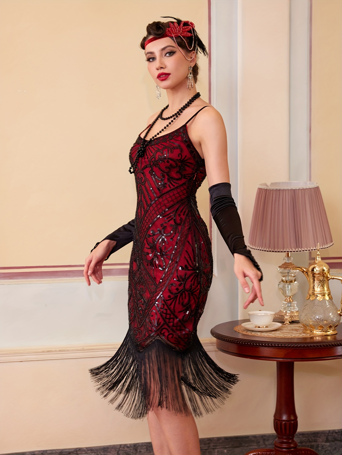 1920 vintage sequin fringe party dress short sleeve dance - Temu Mauritius