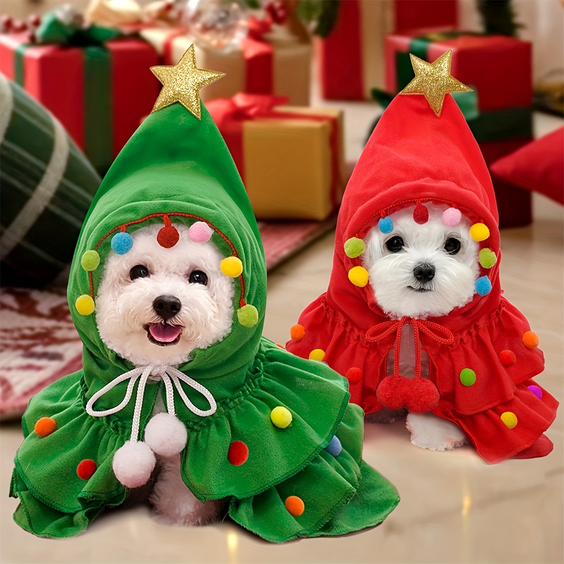 1pc Christmas Pet Clothes 2-Color Cape Pet Cloak Shawl Dog Transformation  Outfit