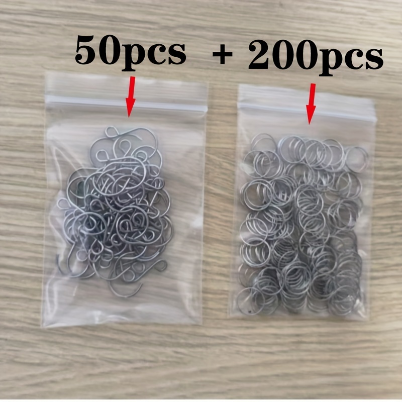 E-shop 50 Stück Silberne S-Haken + 200 Stück Silberne Perlenringe, Kronleuchterfänger, Selbstgemachter Schmuck, Kristalllaternen, Vorhänge,