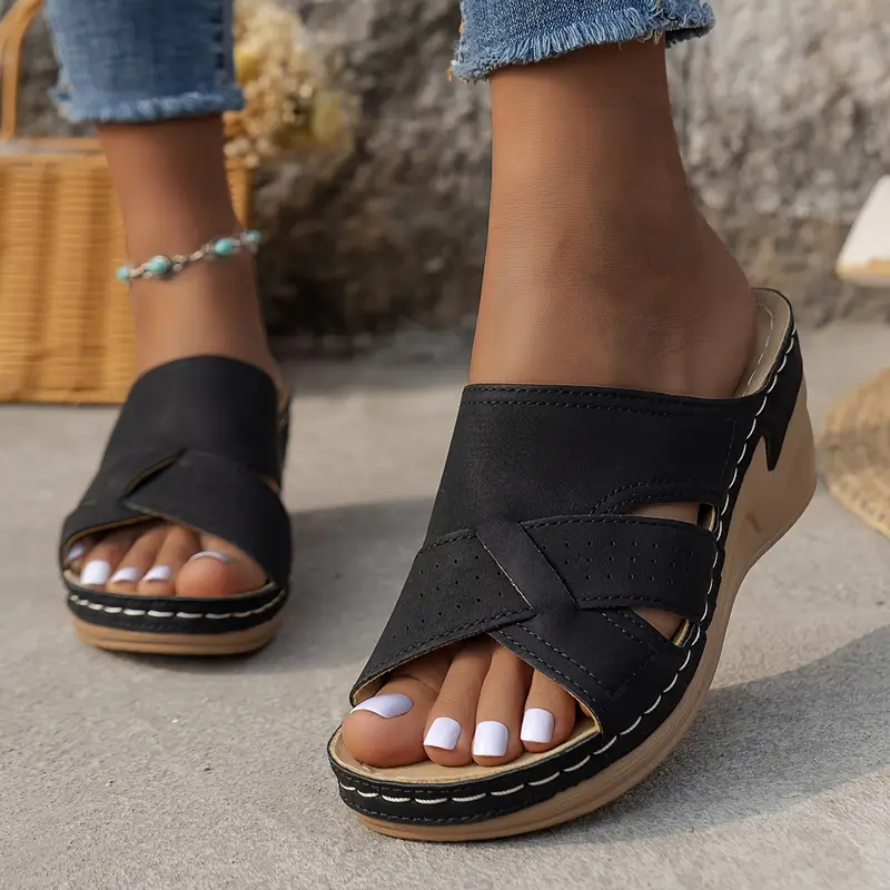 sandalias cuña chic mujer verano 2024 punta cortada Temu