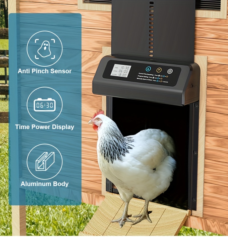 Easy-Install Automatic Chicken Coop Door Opener with Timer -, Battery-Powered Aluminum Accessory