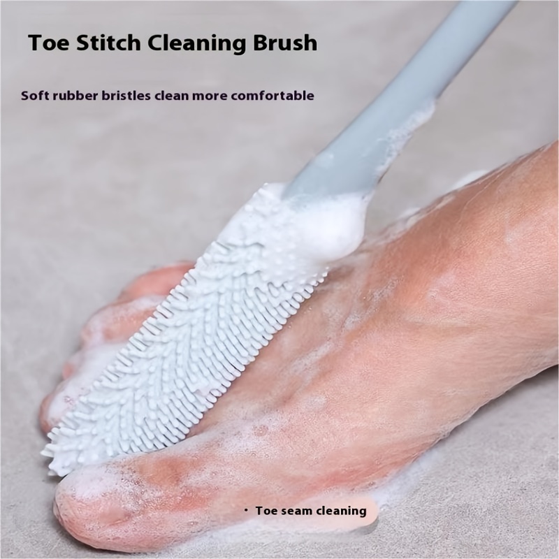 

Ergonomic Long Handle Foot Scrub Brush, Soft Silicone Toe Cleaner, Exfoliating Foot Massage Bath Brush, Back Scrubbing Brush, Non-alcoholic, Manual Operation For Bathroom, Foot Spa, Shower Accessory