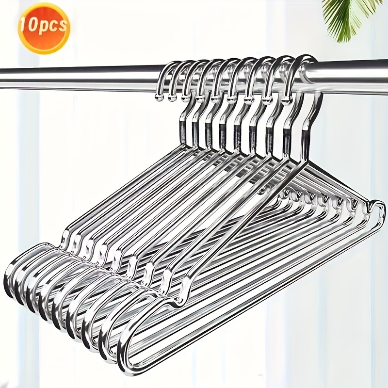 Image of Stainless Steel Hangers With Shoulder Notches: Non-slip, Durable, Suitable For Coats, Suits, Dresses, And Home Storage - Set Of 10