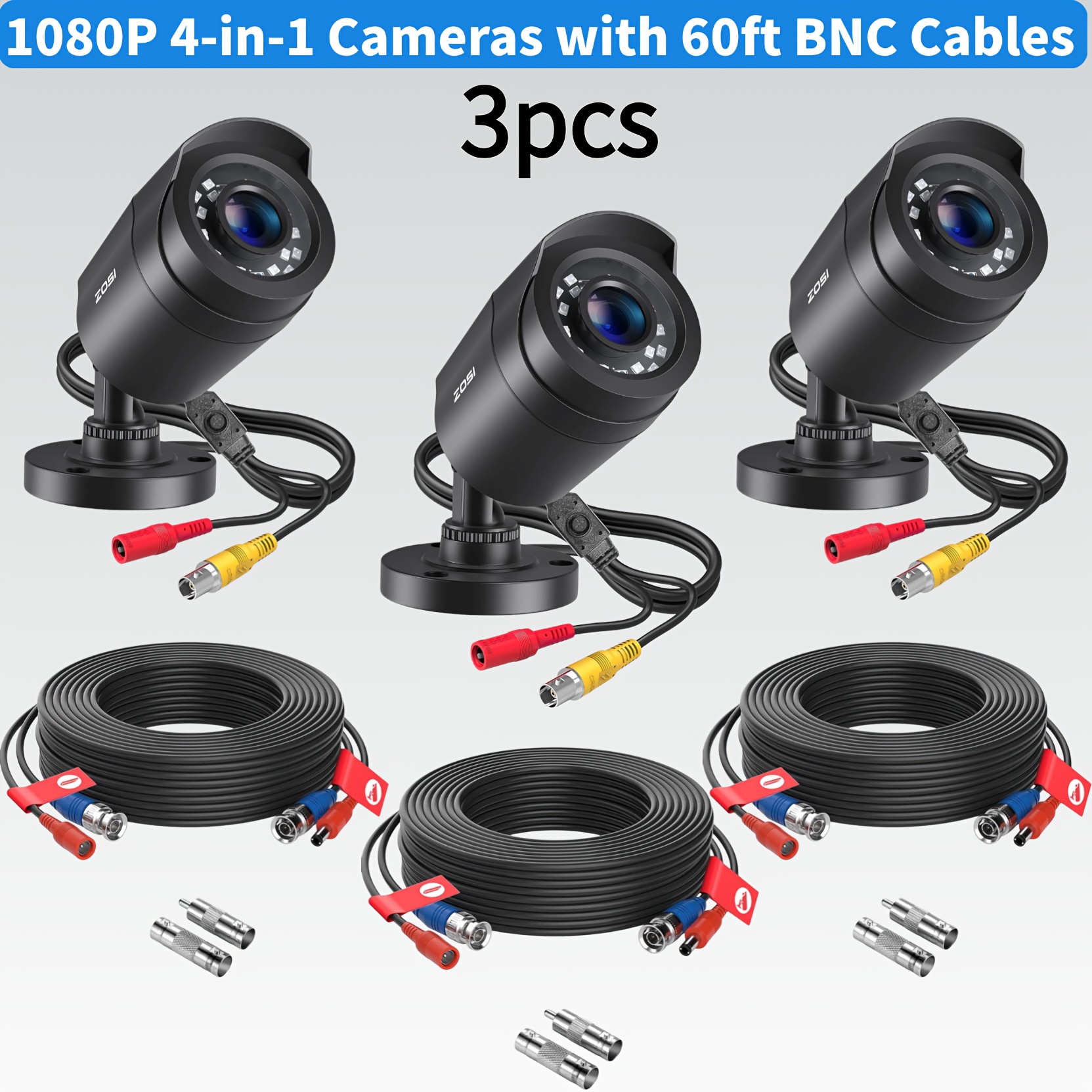 4 in 1 hd camera 2 0mp 1080p bullet security camera 80ft ir night   compatible with 960h 720p 1080p 5mp 4k dvr   bnc cable 1 3pcs options power adapter not included