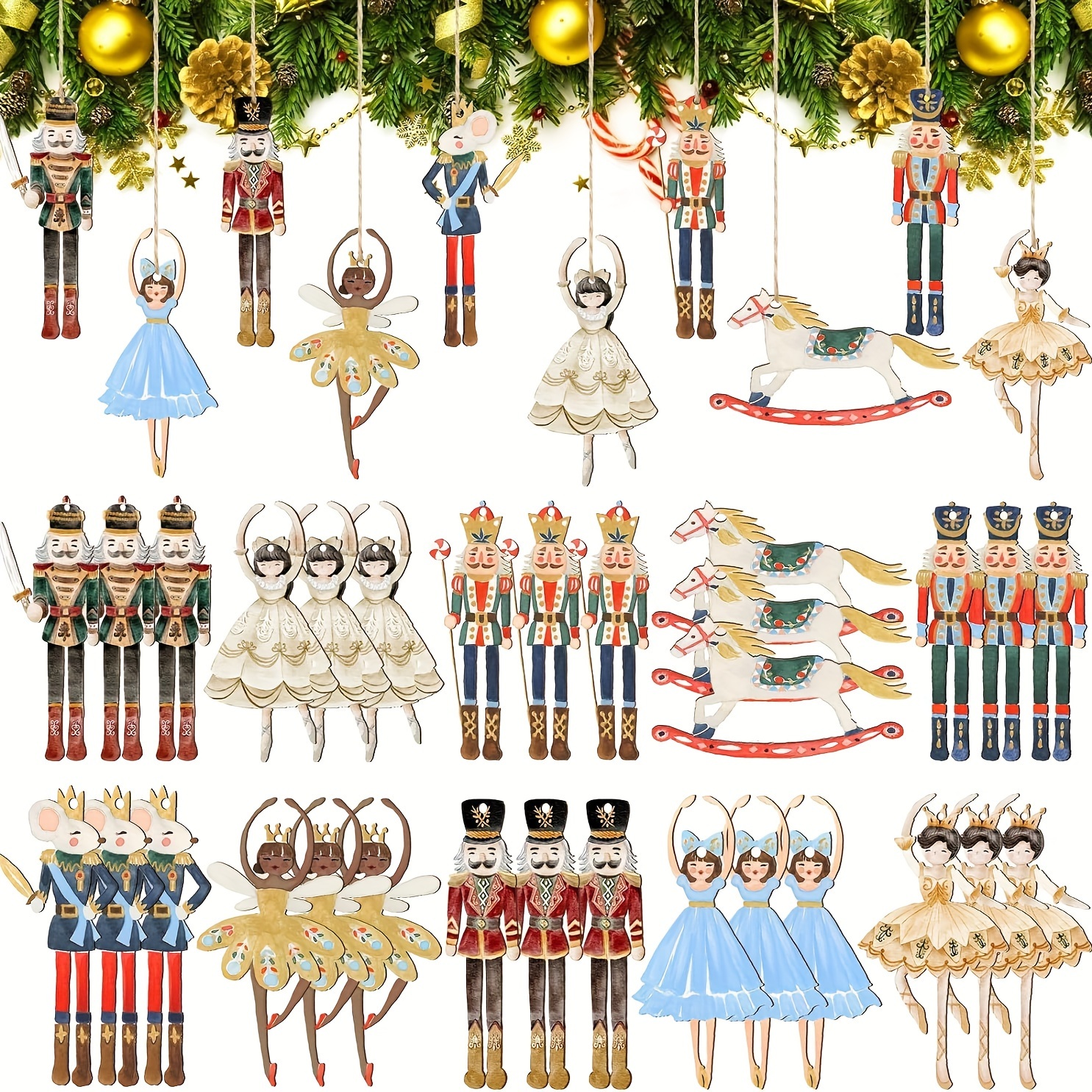 

20/40pcs Nutcracker Wooden Ornaments Set - Christmas Tree Decorations, Holiday Parties &