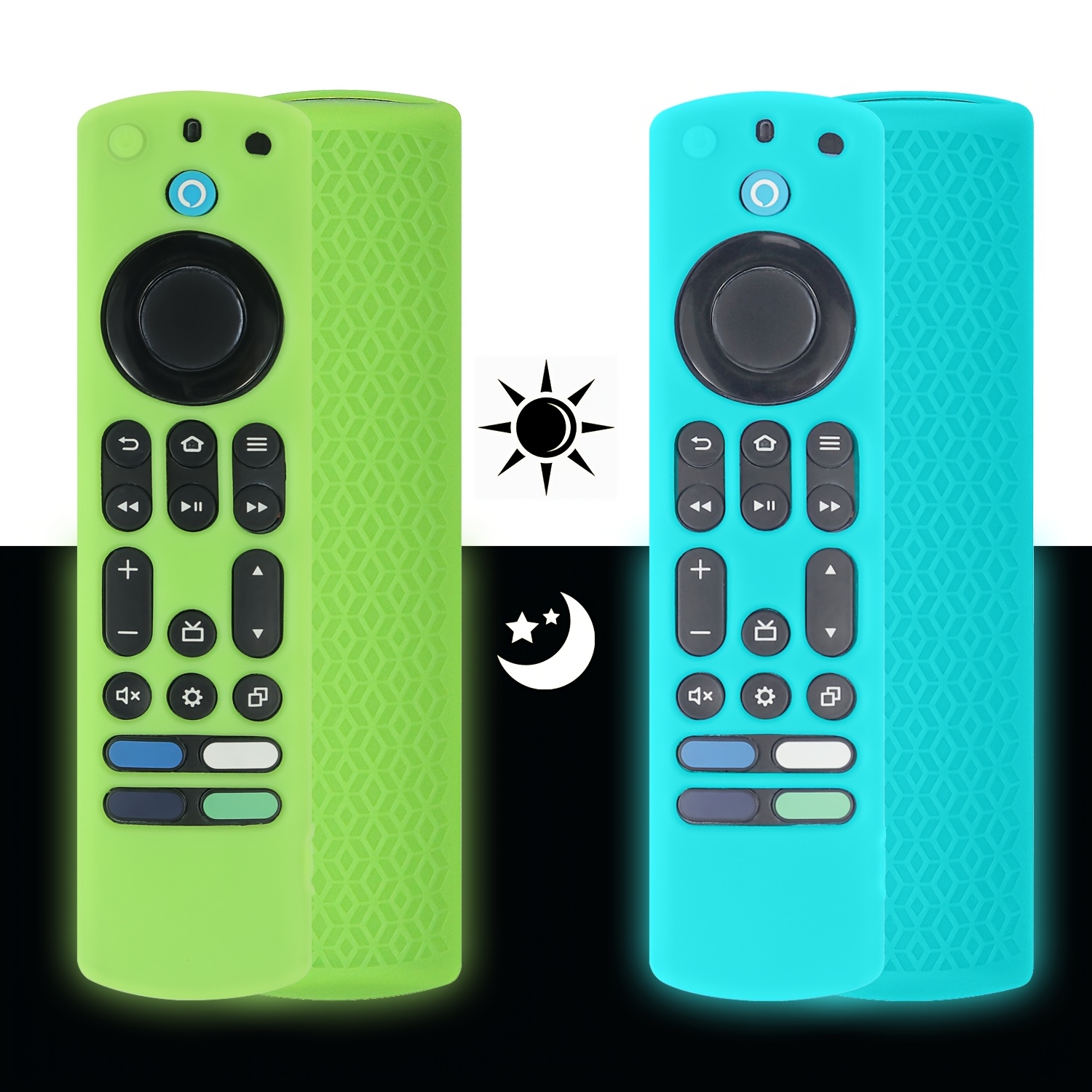 TEMU 2-pack -the-dark Silicone Case For 4k Max & /pioneer/ Alexa Voice Remote , Shockproof Protective Cover With Lanyard (green And Turquoise)